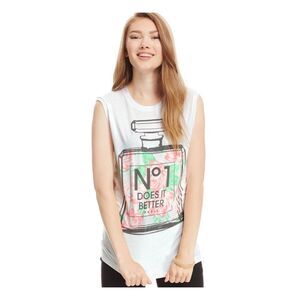 NWT GOLD CRUSH Womens White Floral Sleeveless Crew Neck T-Shirt Size: S